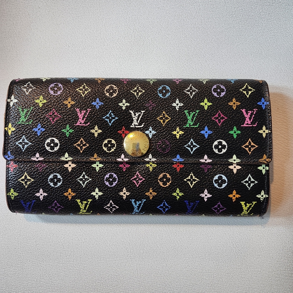 Authentic Louis Vuitton Black multicolor long wallet